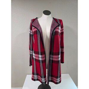 Red & Black Plaid Open Front Cardigan Sweater Size L